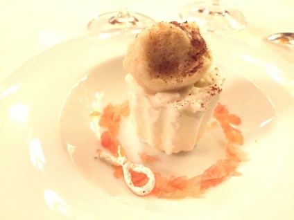 A dessert that failed. Frozen air was tasteless and the thing on top was too.