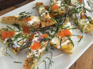 Salmon Roe on a Spanish omelet 