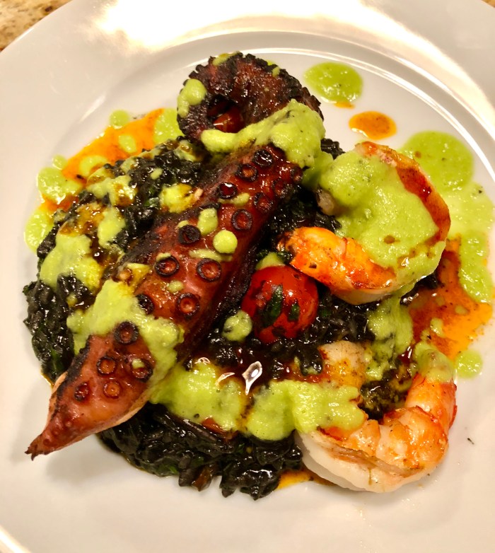 Octo w squid ink rissoto
